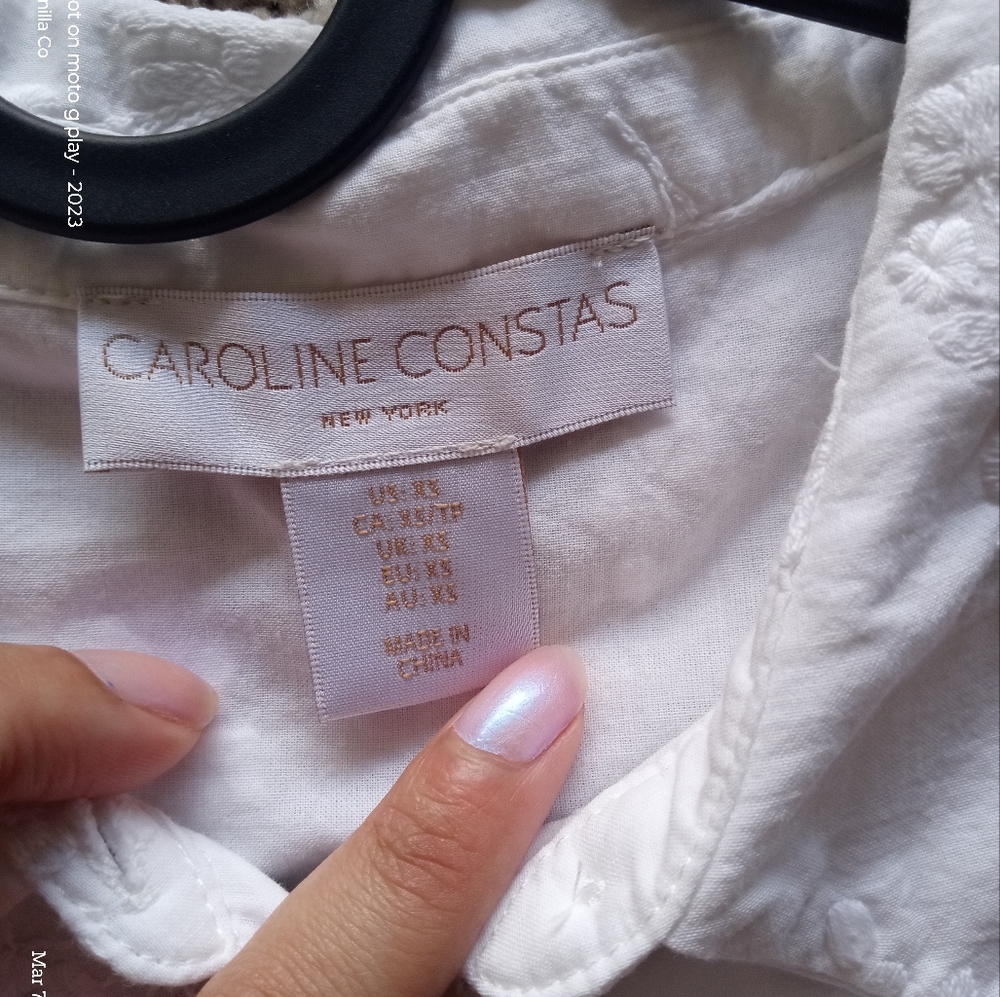 Caroline Constas Floral Embroidered Button Up Blouse  Cropped White Size XS - Picture 3 of 9